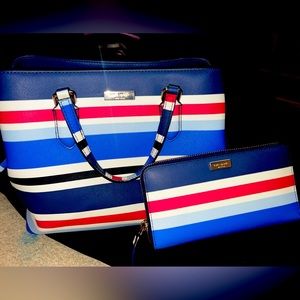Kate Spade NY Striped Evangelie Laurel Way Blue Waltz Striped Crossbody & Wallet